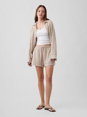 GAP XL Khaki Stripe Linen Easy Shorts with Drawstring